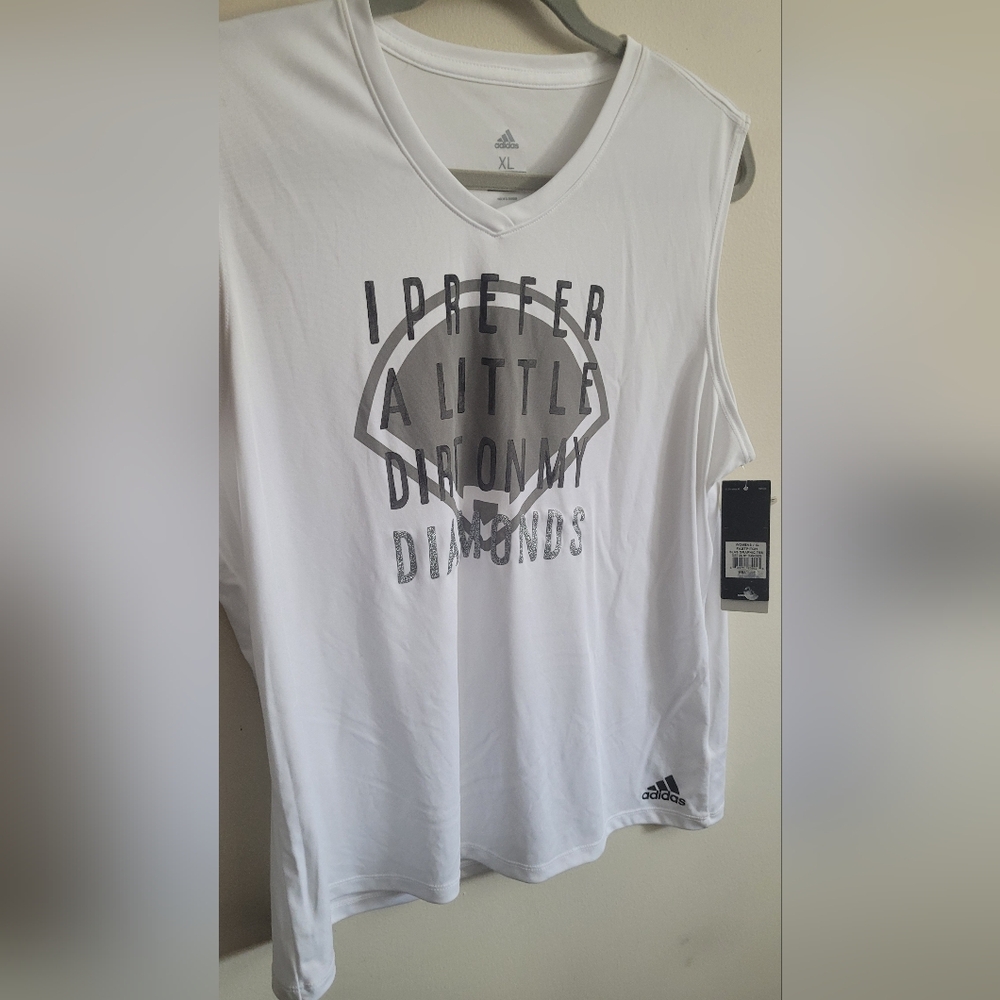 Adidas Women's White Graphic Muscle Tee